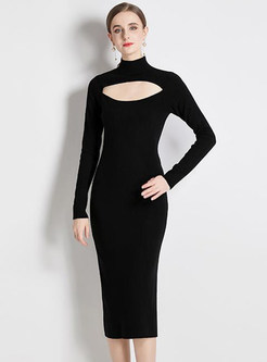 Sexy Tight Long Sleeve Cut-Out Open Knitted Dresses