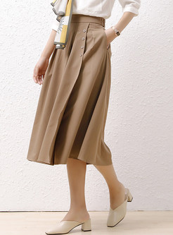 Minimalist Solid Color Big Hem Midi Skirts For Women