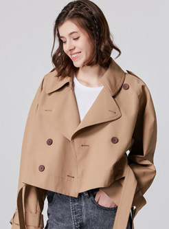 Large Lapels Double-Breasted Cropped Trench Coats Women