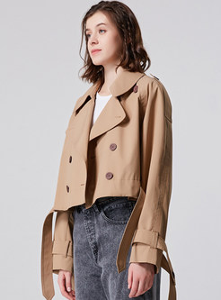 Large Lapels Double-Breasted Cropped Trench Coats Women