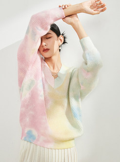 Dreamy V-Neck Tie-Dye Sweaters For Women