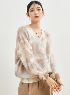 Dreamy V-Neck Tie-Dye Sweaters For Women