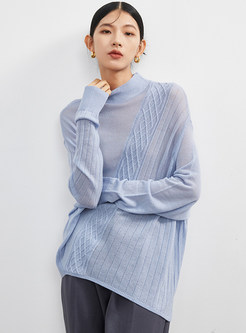 Pretty Mockneck Solid Color Batwing Long Sleeve Sweaters