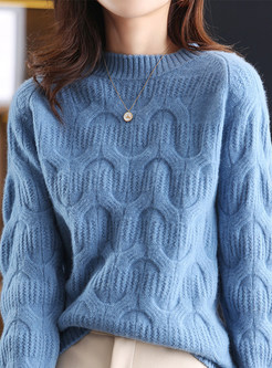 Solid Color Chunky Cable Knit Pullovers Sweaters For Women