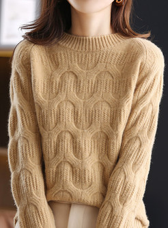 Solid Color Chunky Cable Knit Pullovers Sweaters For Women