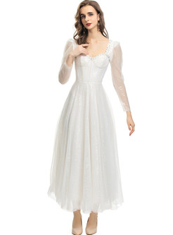 Princess Backless Mesh Transparent Simple Wedding Dresses