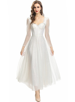 Princess Backless Mesh Transparent Simple Wedding Dresses