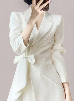 Fashion Solid Color Bow-Embellished Asymmetrical Blazer Dresses