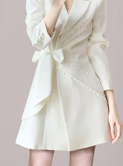 Fashion Solid Color Bow-Embellished Asymmetrical Blazer Dresses