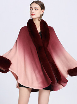 Hot Feather-Neck Gradient Womens Ponchos