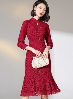 Elegant Embroidered 3/4 Sleeve Peplum Dresses