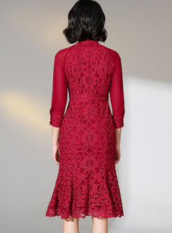 Elegant Embroidered 3/4 Sleeve Peplum Dresses