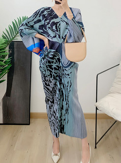 V-Neck Batwing Sleeve Patchwork Maxi Dresses