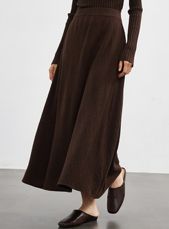 Boxy Elastic Waist Pleated Solid Color Knitted Maxi Skirts