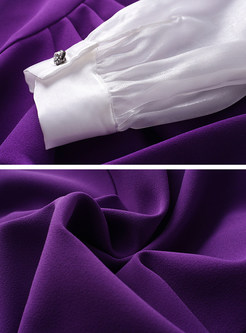 Square Neck Long Sleeve Color Contrast Shirred Waist Pencil Dresses