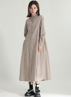 Mockneck Solid Color Linen-Blend Oversize Maxi Dresses