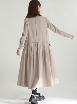 Mockneck Solid Color Linen-Blend Oversize Maxi Dresses
