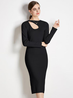 Pretty Cutout Ribbed-Knit Bodycon Knitted Dresses