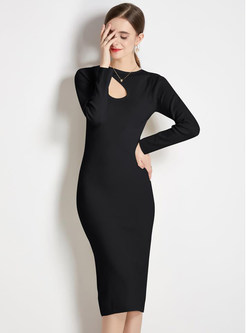 Pretty Cutout Ribbed-Knit Bodycon Knitted Dresses