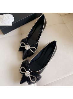 Pretty Crystal-Embellished Bowknot Pointed Toe Low-Front Shoes For Women