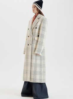 Women's Double Breasted Plaid Long Coat
