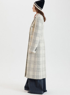 Women's Double Breasted Plaid Long Coat