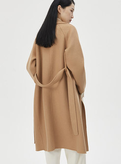 Women's Basic Double Breasted Mid-Long Wool Peacoat