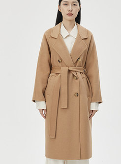 Women's Basic Double Breasted Mid-Long Wool Peacoat