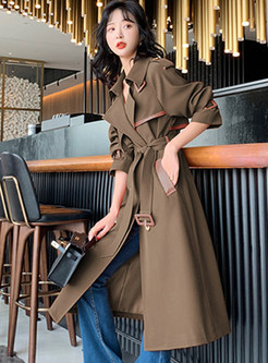 Large Lapels Color Contrast Double-Breasted Trench Coats Women