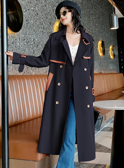 Large Lapels Color Contrast Double-Breasted Trench Coats Women