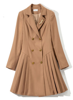 Solid Color Double-Breasted Pleated Blazer Dresses