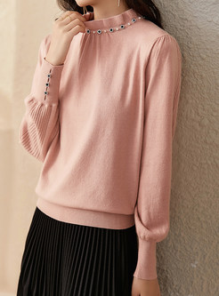 Women Romance Crystal-Embellished Knitted Jumper