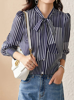 Heritage Tie Front Striped Work Blouses For Women