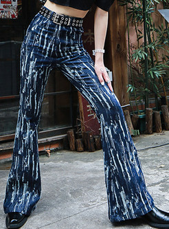Vintage Jacquard High Waisted Flare Jeans Women