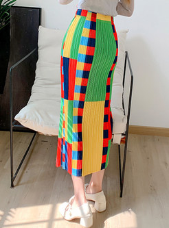 Stylish Elastic Waist Color Contrast Pencil Skirts