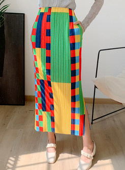 Stylish Elastic Waist Color Contrast Pencil Skirts