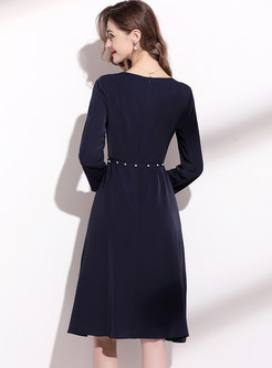 Irregular Collar Contrasting Big Hem A-Line Dresses