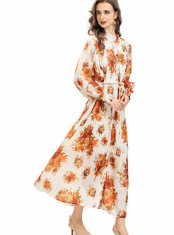 Women's Long Sleeve Floral Long Blouse Dresses