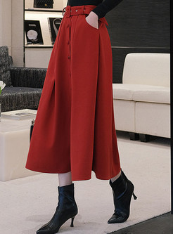 Minimalist Single-Breasted Woolen Mid Length Skirts With Belt