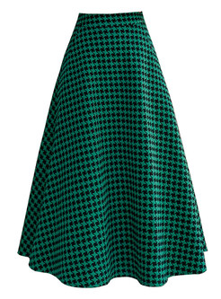 Classic Houndstooth Big Hem Skirts For Women