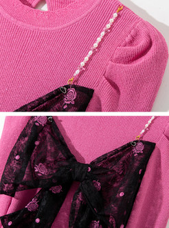 Sweet & Cute Beading Bow-Embellished Knitwear Women