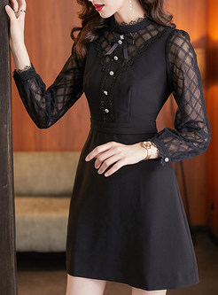 Elegant Lace Detail Patch Little Black Dresses