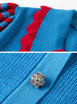 Lapel Color Contrast Ribbed Knitwear Women