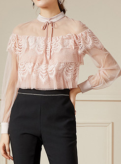 Mock Neck Water Soluble Lace Blouses For Women