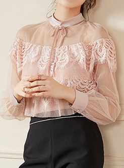 Mock Neck Water Soluble Lace Blouses For Women