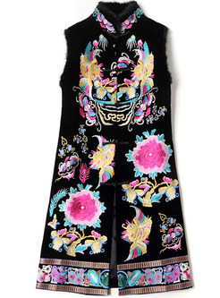 Pretty Mockneck Embroidered Bodycon Cheongsam Dresses