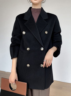 Women Double Breasted Long Wool Coat
