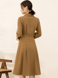 Shirt Collar Single-Breasted Tie Waist Casual Dresses