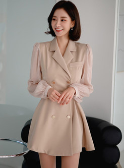 Large Lapels Double-Breasted Chiffon Patch Blazer Dresses
