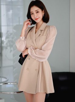 Large Lapels Double-Breasted Chiffon Patch Blazer Dresses